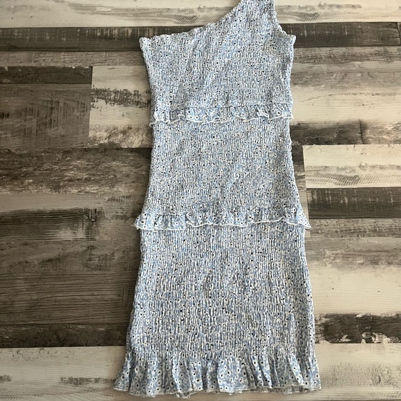 One-Shoulder Blue Ruffle Dress - Picture 2 of 6